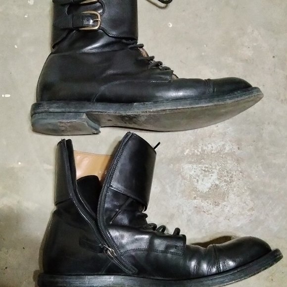 GUCCI 325854 Double Buckle Military Boots Zip Up Size 10 Used Black Leather main image 6